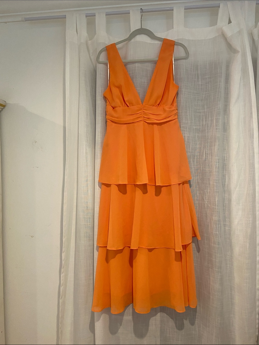 LULUS V-Neck Tiered Orange Women's Dress